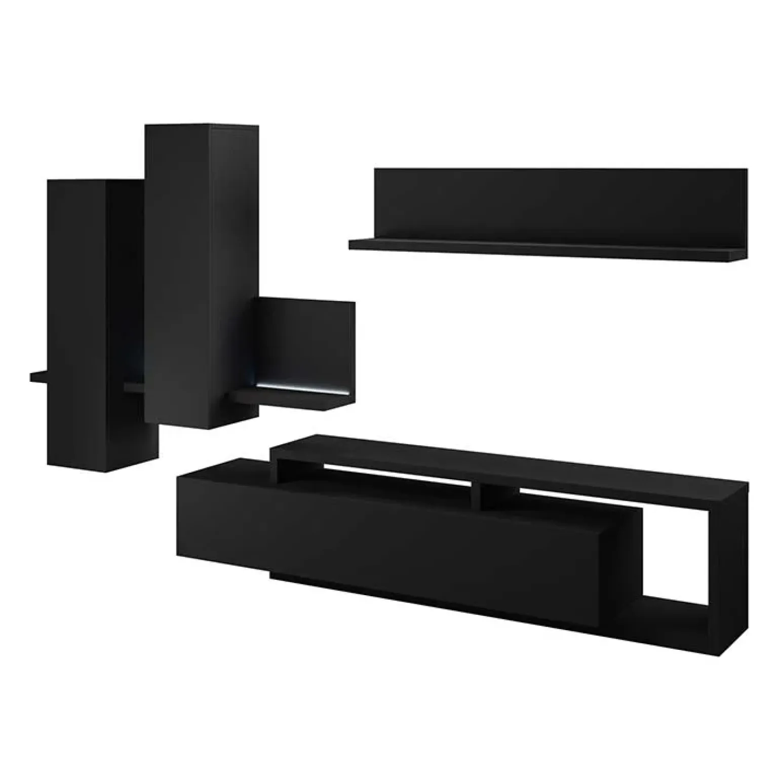 Parete attrezzata 219x205h cm soggiorno nero opaco Megan Gihome®