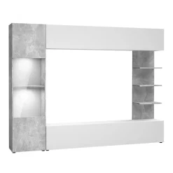 Parete attrezzata 250x187h cm soggiorno bianco effetto pietra Gracia