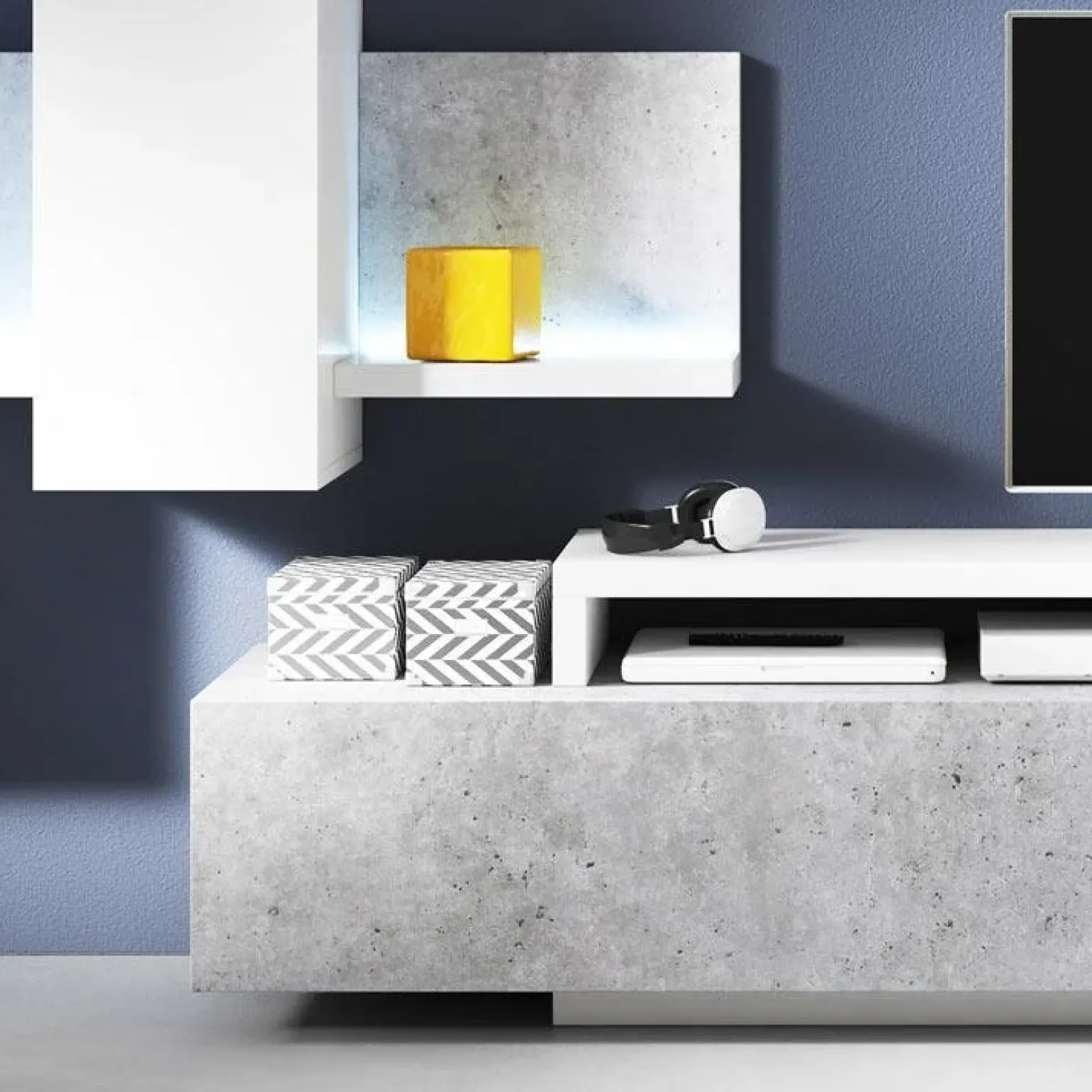 Parete attrezzata 219x205h cm soggiorno bianco opaco Megan Gihome®