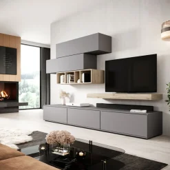 Parete attrezzata 270x183h cm soggiorno rovere antracite America Gihome®