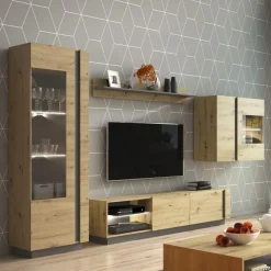 Parete attrezzata 248x194h cm soggiorno rovere antracite Noa Gihome®