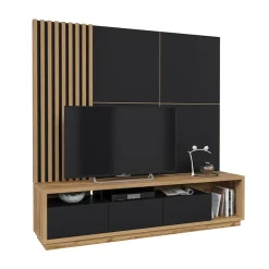 Parete attrezzata 200x196h cm soggiorno rovere nero Favorita