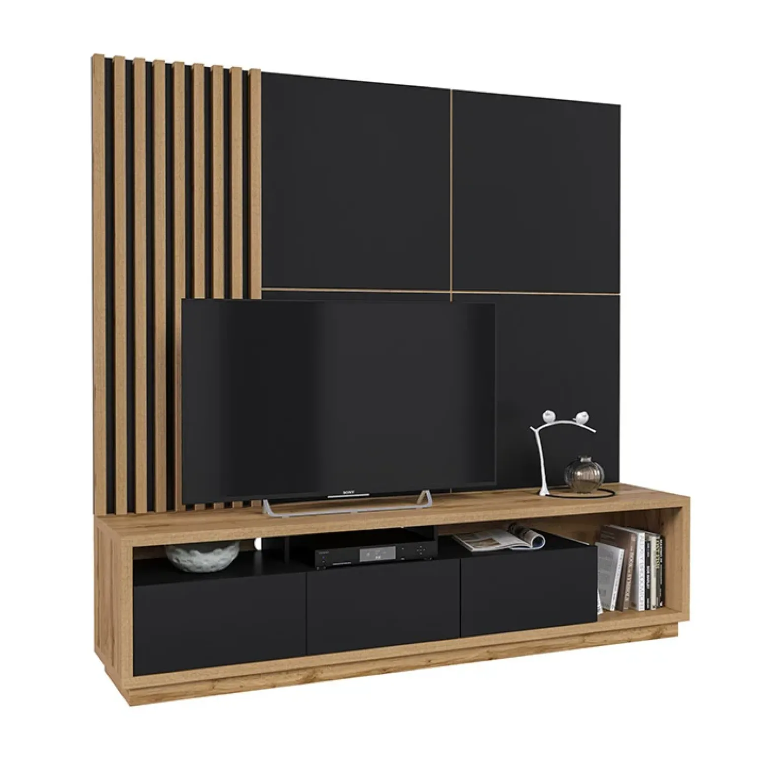 Parete attrezzata 200x196h cm soggiorno rovere nero Favorita