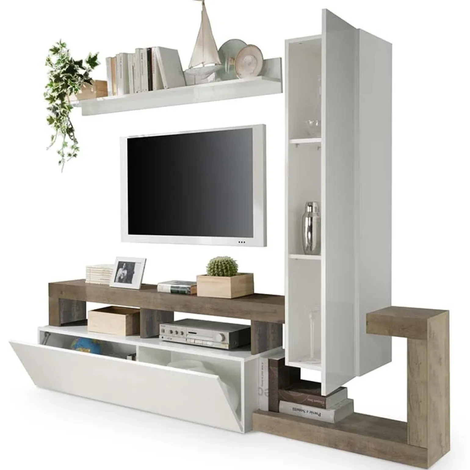 Parete attrezzata 219x200h cm soggiorno bianco lucido pero Invictus 2