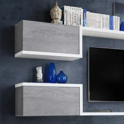 Parete attrezzata 230x95h cm soggiorno bianco cemento Almada Gihome®