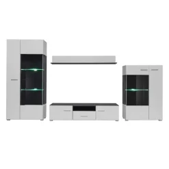 Parete attrezzata 310x190h cm soggiorno bianco lucido pino nero York Gihome®
