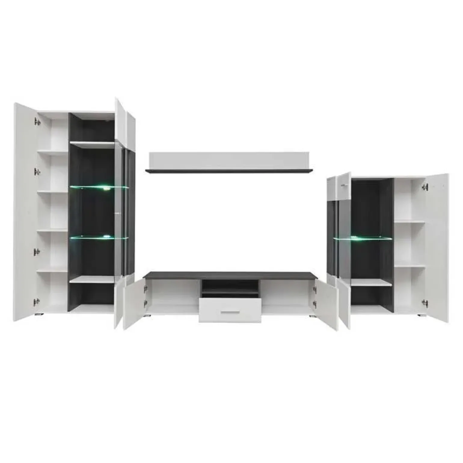 Parete attrezzata 310x190h cm soggiorno bianco lucido pino nero York Gihome®