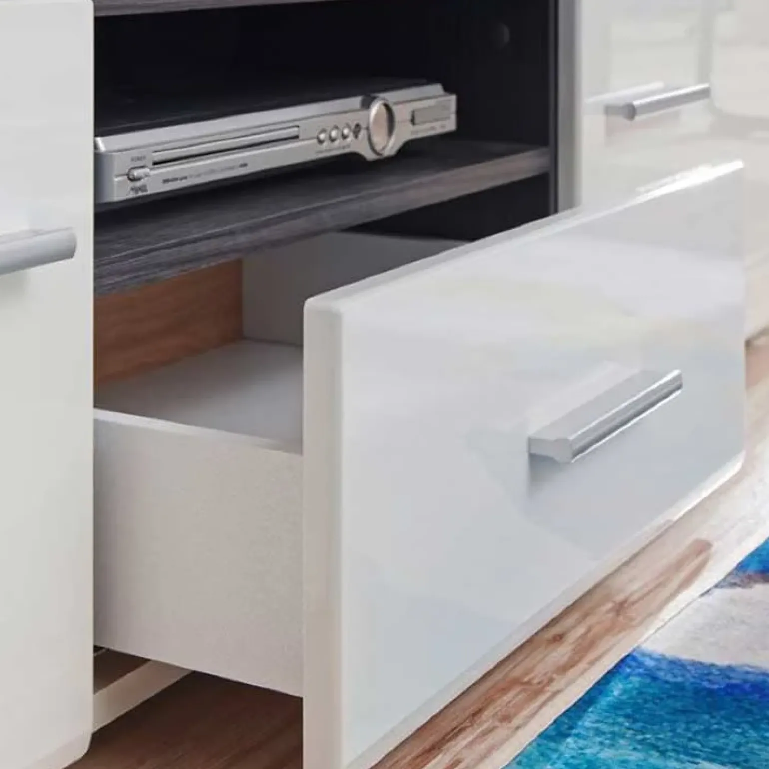 Parete attrezzata 310x190h cm soggiorno bianco lucido pino nero York Gihome®