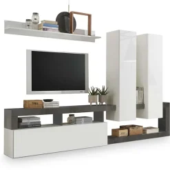 Parete attrezzata 277x200h moderna cm bianco lucido ossido Invictus