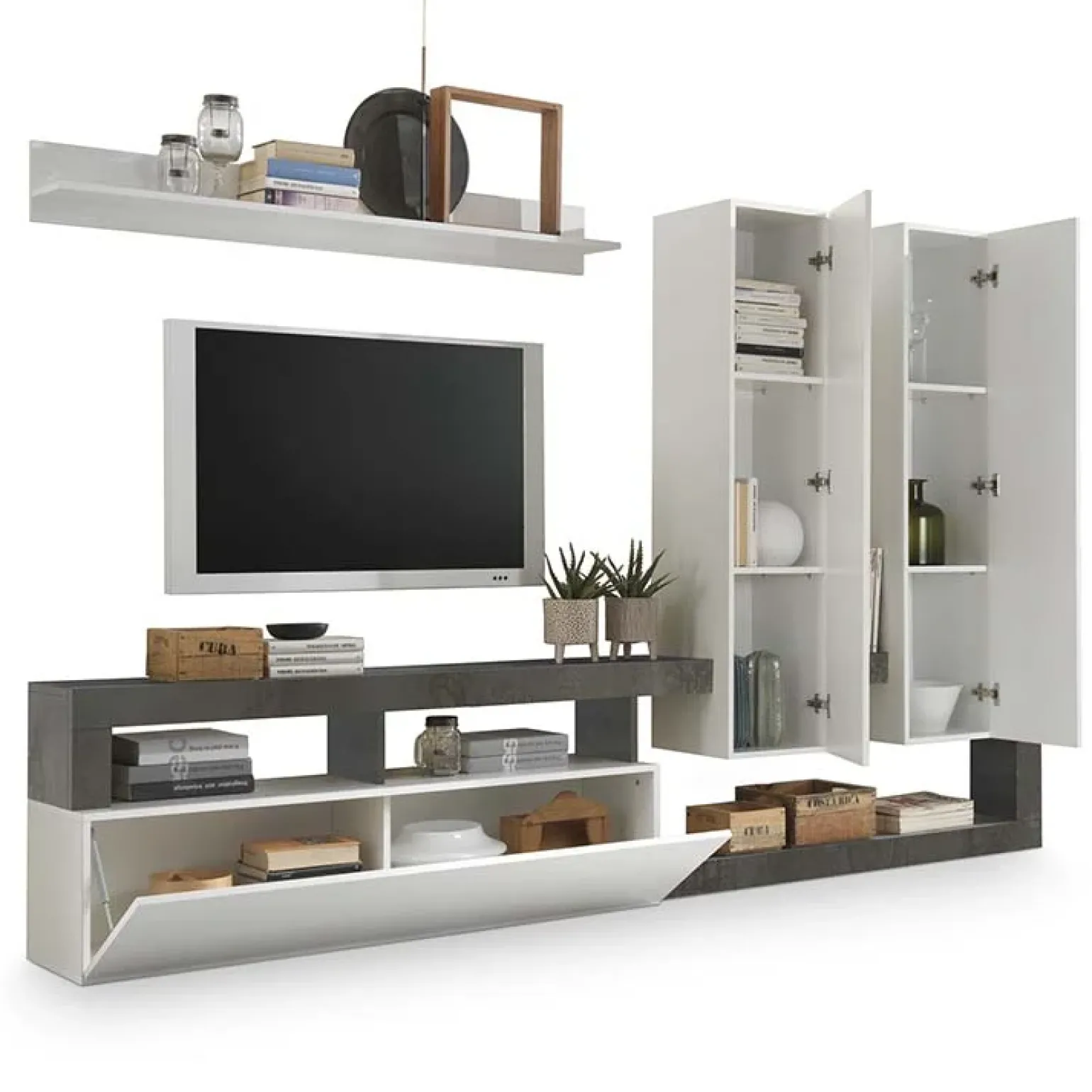 Parete attrezzata 277x200h moderna cm bianco lucido ossido Invictus
