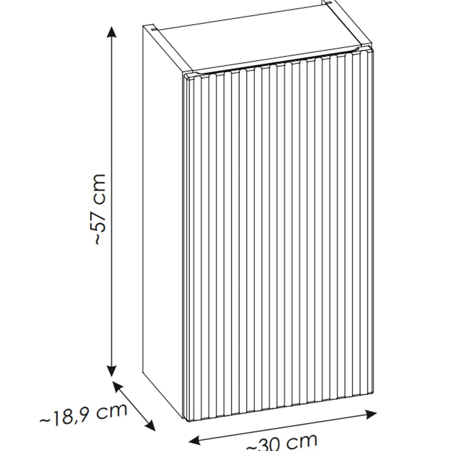Pensile bagno sospeso 30x57h cm cannettato 1 anta nero Cleany
