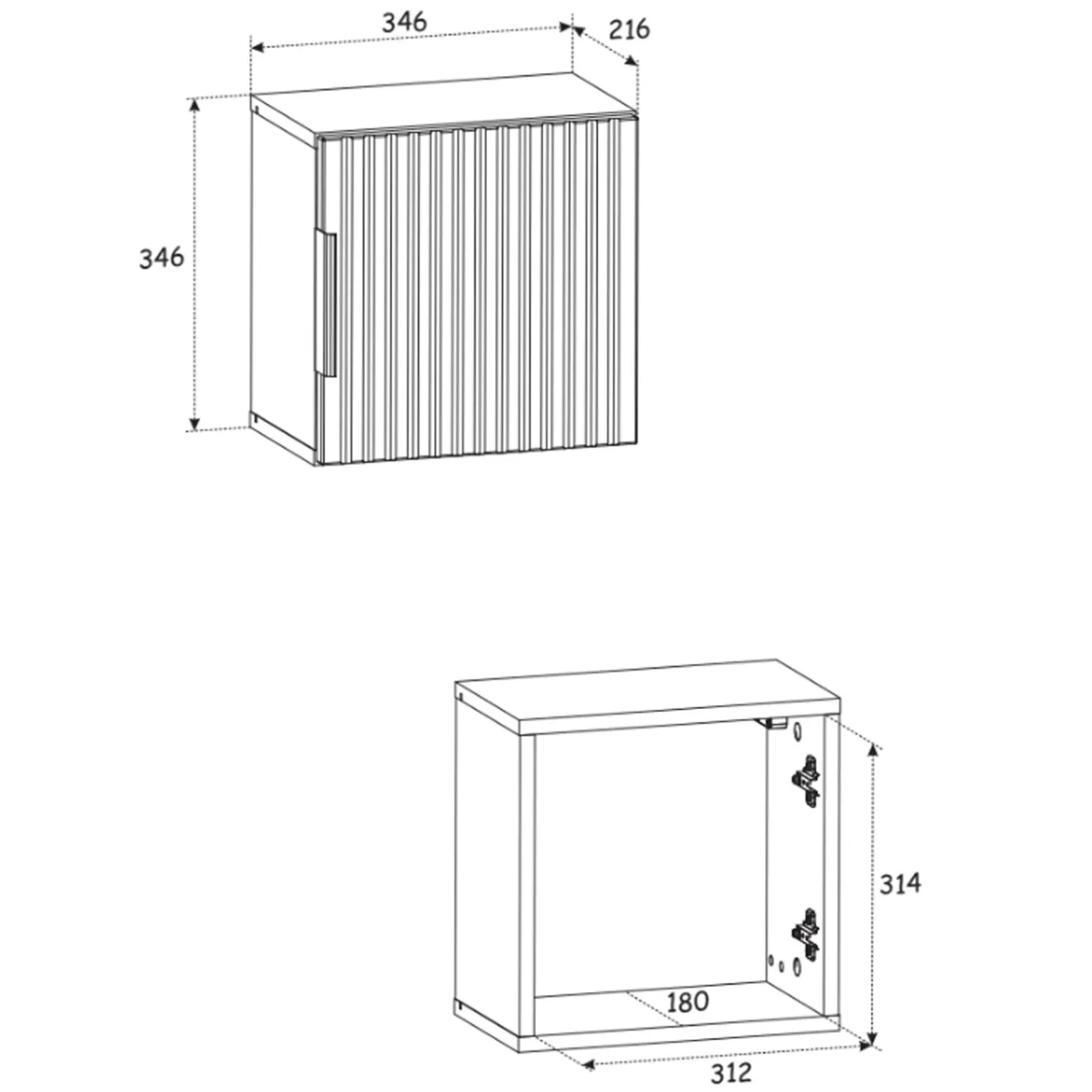 Pensile bagno sospeso 35x35h cm cannettato 1 anta quercia antracite Limpid