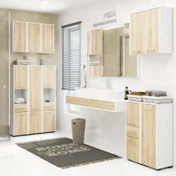 Pensile bagno sospeso 60x60h cm 2 ante rovere bianco Woters