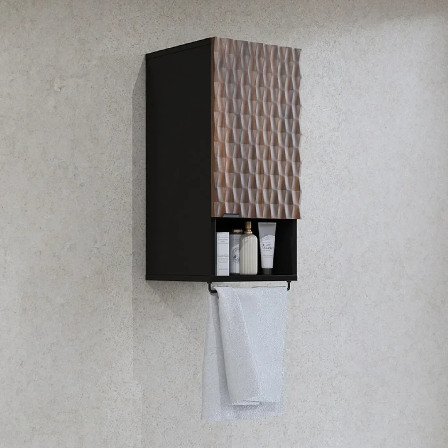 Pensile bagno sospeso 34x81h cm 1 anta 1 vano a giorno nero anta decorata noce Silvy