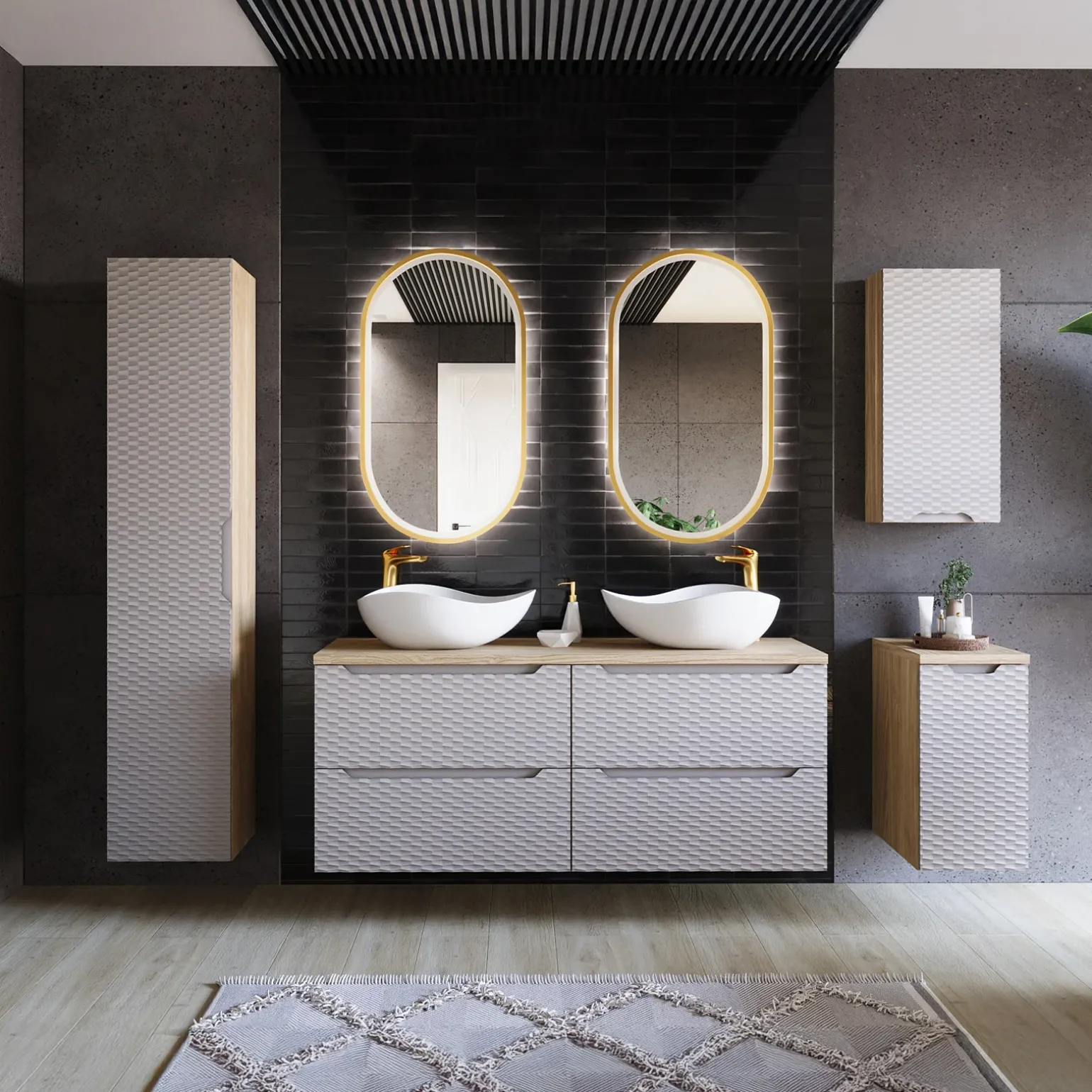 Pensile bagno sospeso 35x75h cm 1 anta beige rovere Swim