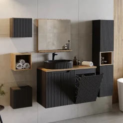 Pensile cubo bagno sospeso 30x30h cm cannettato 1 anta nero Cleany