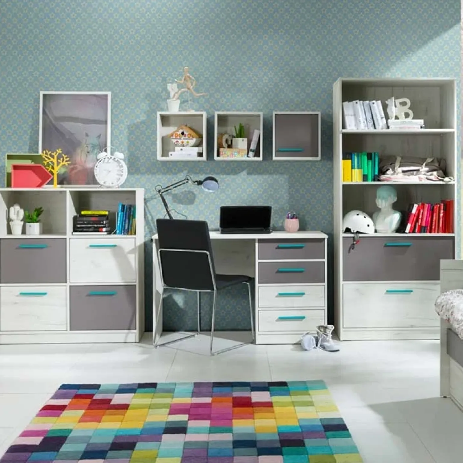 Pensile cubo sospeso 35x35h cm 1 anta bianco grigio rovere antracite turchese Maya Gihome®