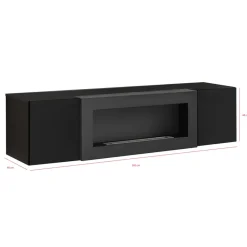 Pensile sospeso con biocamino 160x40h cm nero opaco e lucido Ignis Gihome®