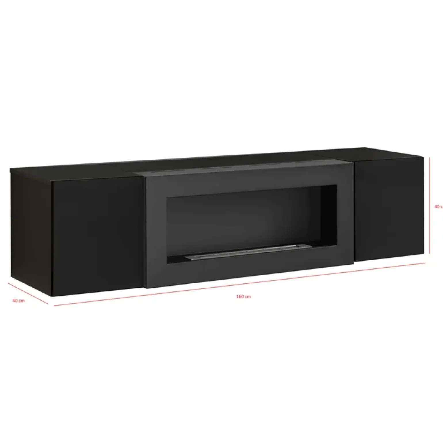 Pensile sospeso con biocamino 160x40h cm nero opaco e lucido Ignis Gihome®