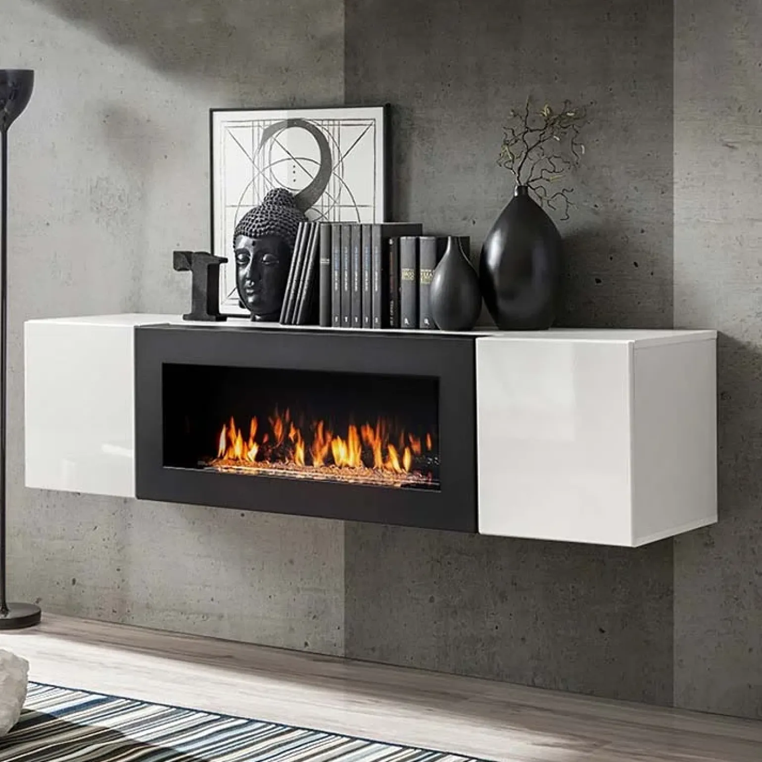 Pensile sospeso con biocamino 160x40h cm bianco Ignis Gihome®