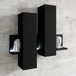 Pensile 152x142h cm per parete attrezzata con mensola nero opaco Megan Gihome®