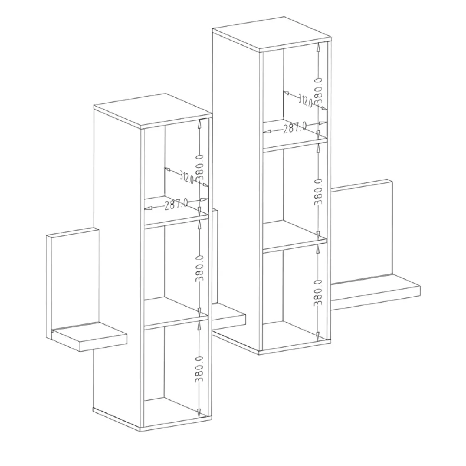 Pensile 152x142h cm per parete attrezzata con mensola nero opaco Megan Gihome®