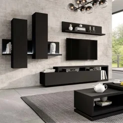 Pensile 152x142h cm per parete attrezzata con mensola nero opaco Megan Gihome®