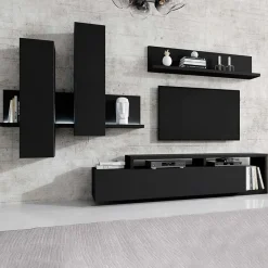 Pensile 152x142h cm per parete attrezzata con mensola nero opaco Megan Gihome®