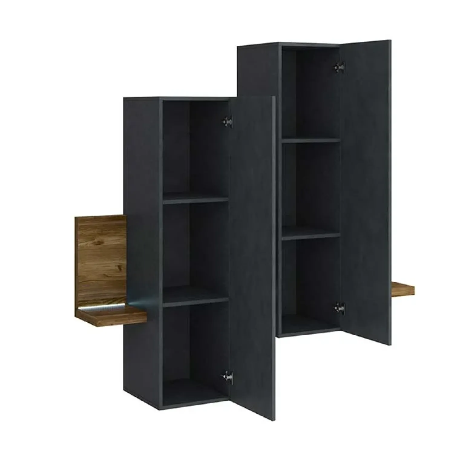 Pensile 152x142h cm per parete attrezzata con mensola antracite spatolato noce Megan Gihome®