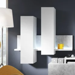Pensile 150x142h h cm per parete attrezzata con mensola bianco opaco cemento Megan Gihome®