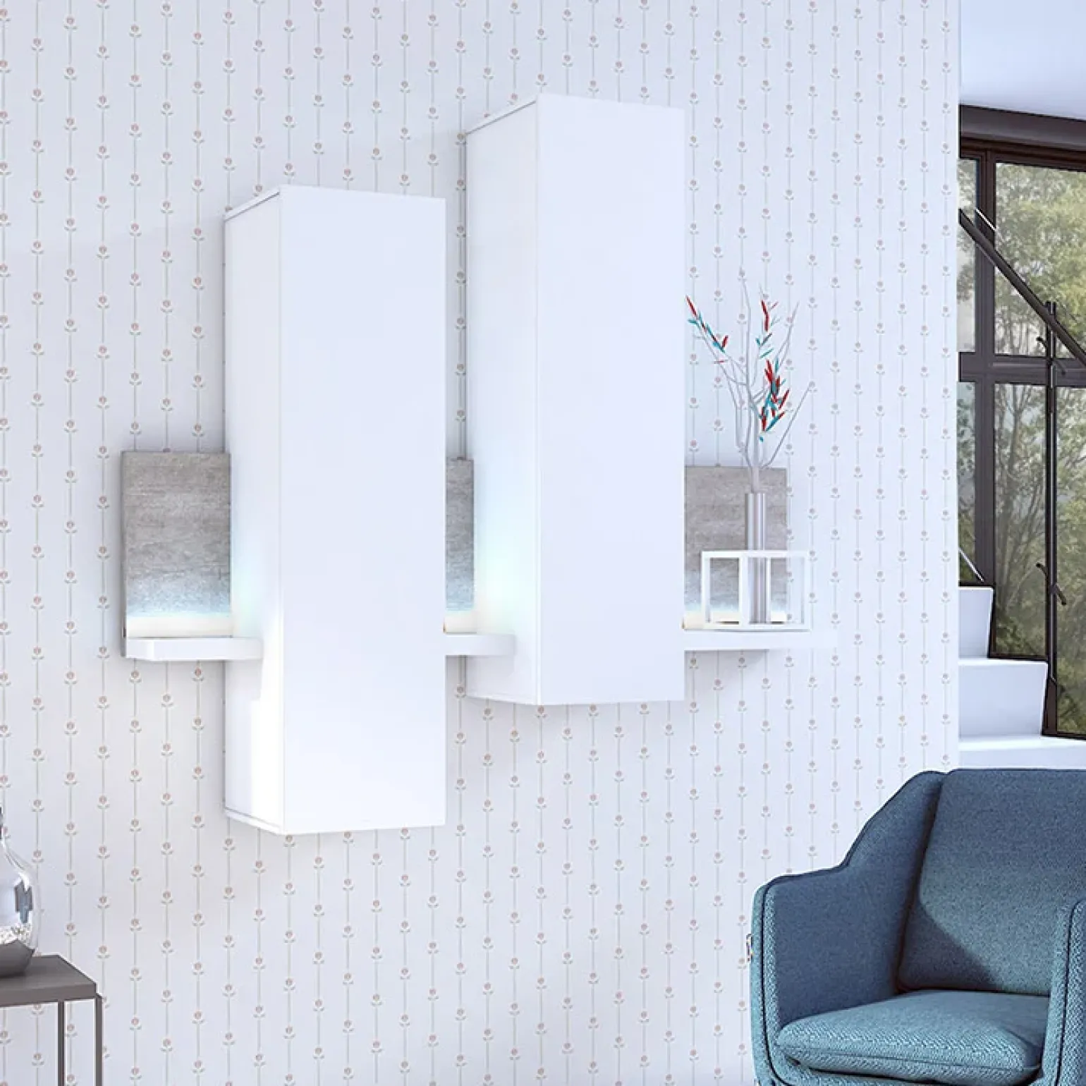 Pensile 150x142h h cm per parete attrezzata con mensola bianco opaco cemento Megan Gihome®