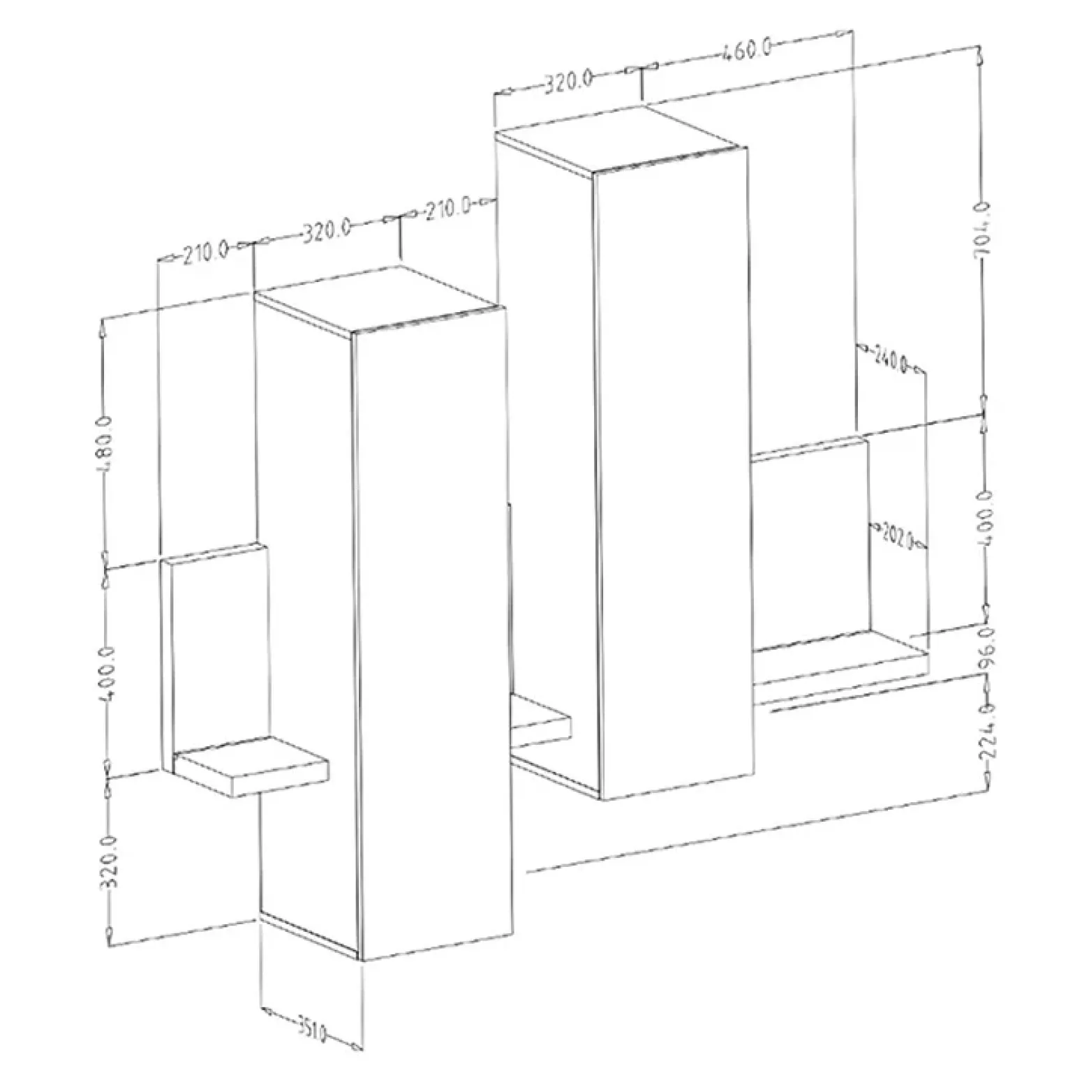 Pensile 150x142h h cm per parete attrezzata con mensola bianco opaco cemento Megan Gihome®