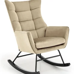 Poltrona a dondolo relax imbottita in velluto beige Nanna