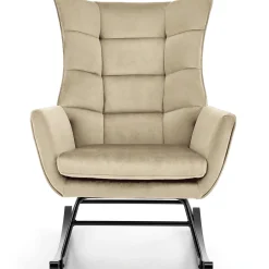 Poltrona a dondolo relax imbottita in velluto beige Nanna