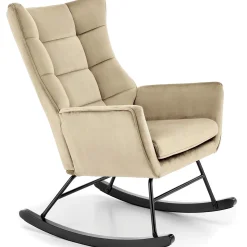 Poltrona a dondolo relax imbottita in velluto beige Nanna