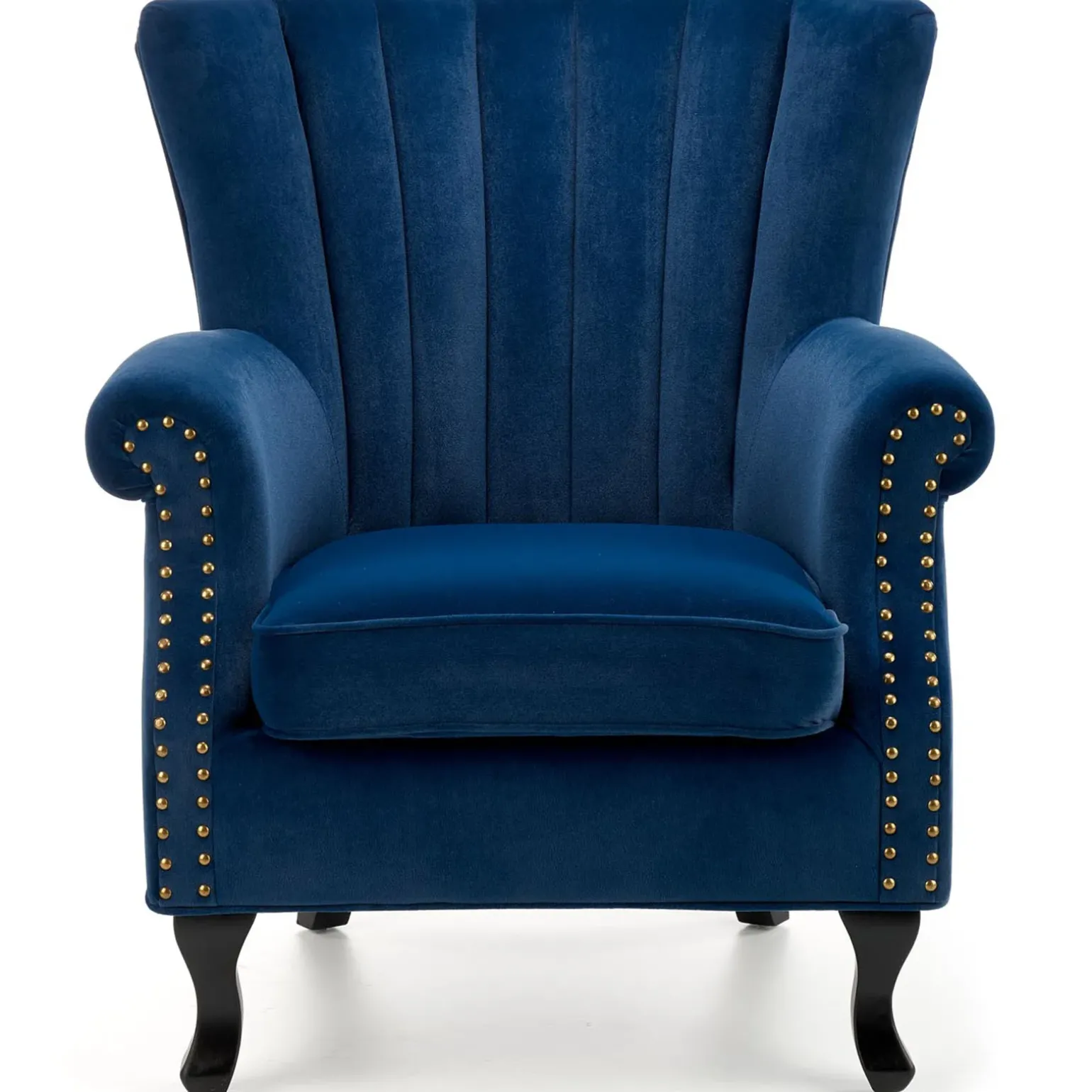 Poltrona classica relax imbottita in velluto blu Mazia