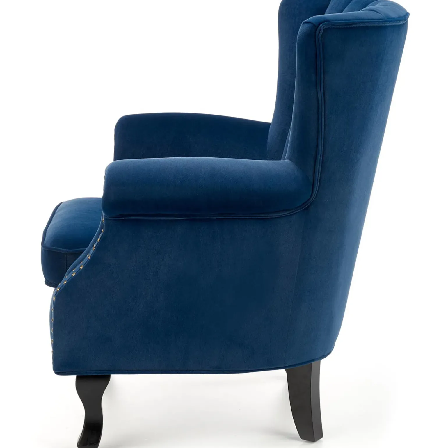 Poltrona classica relax imbottita in velluto blu Mazia