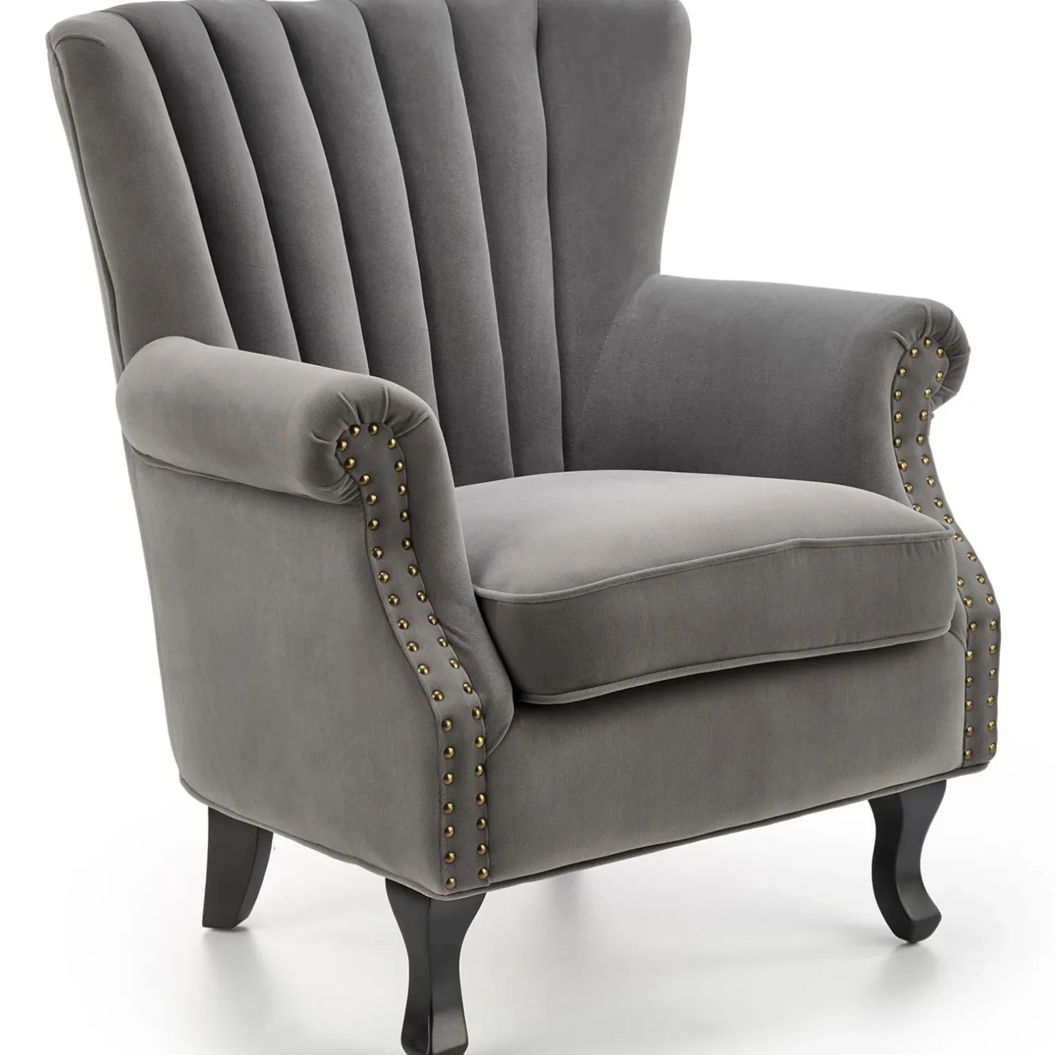 Poltrona classica relax imbottita in velluto grigio Mazia