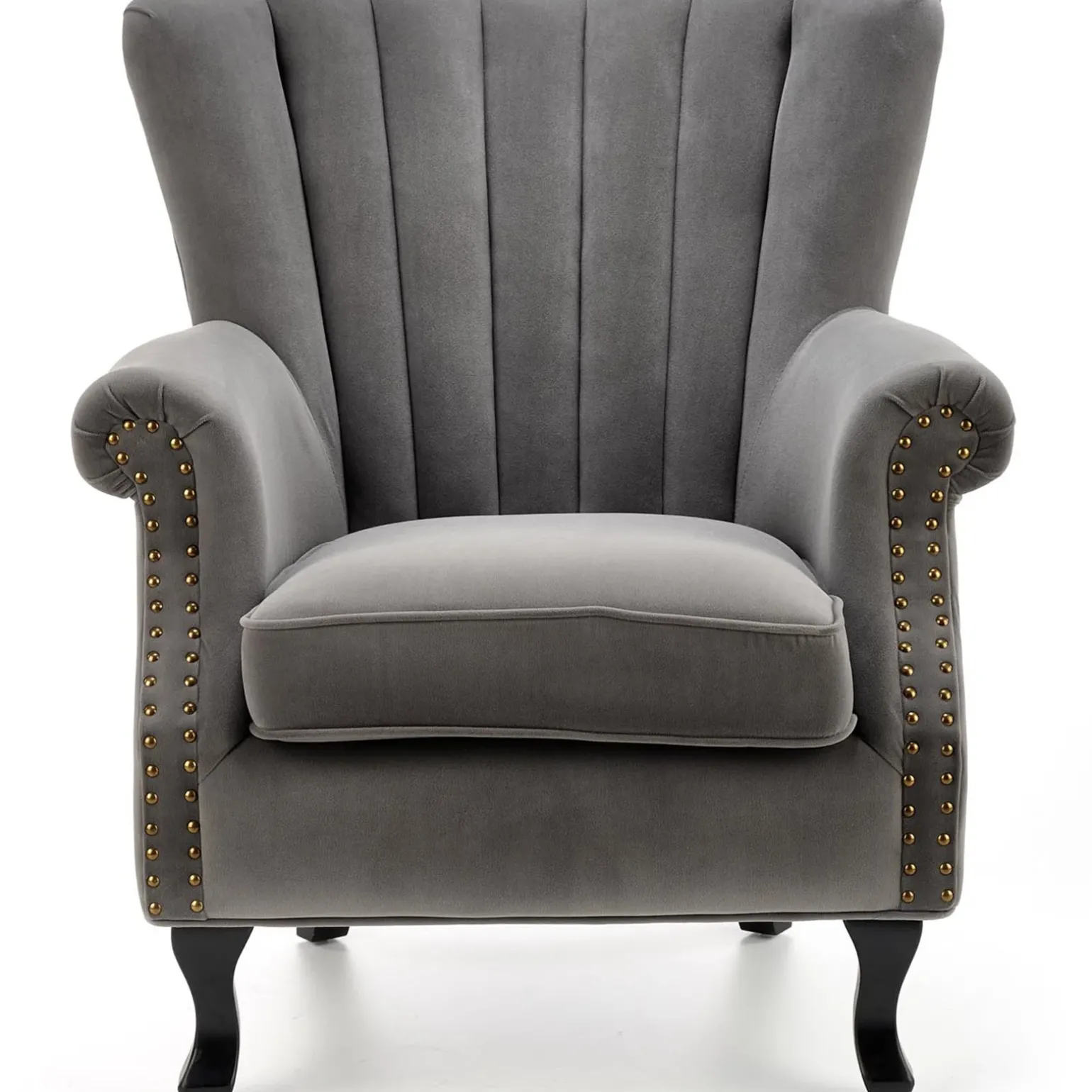 Poltrona classica relax imbottita in velluto grigio Mazia