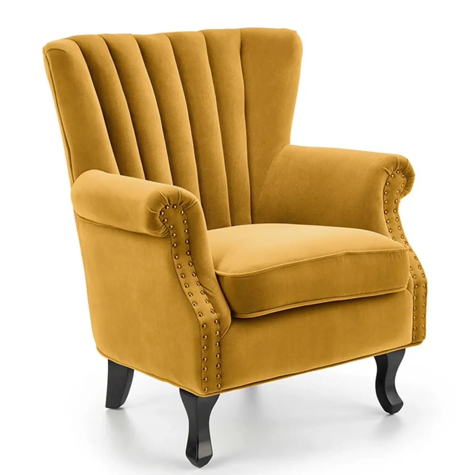 Poltrona classica relax imbottita in velluto senape Mazia