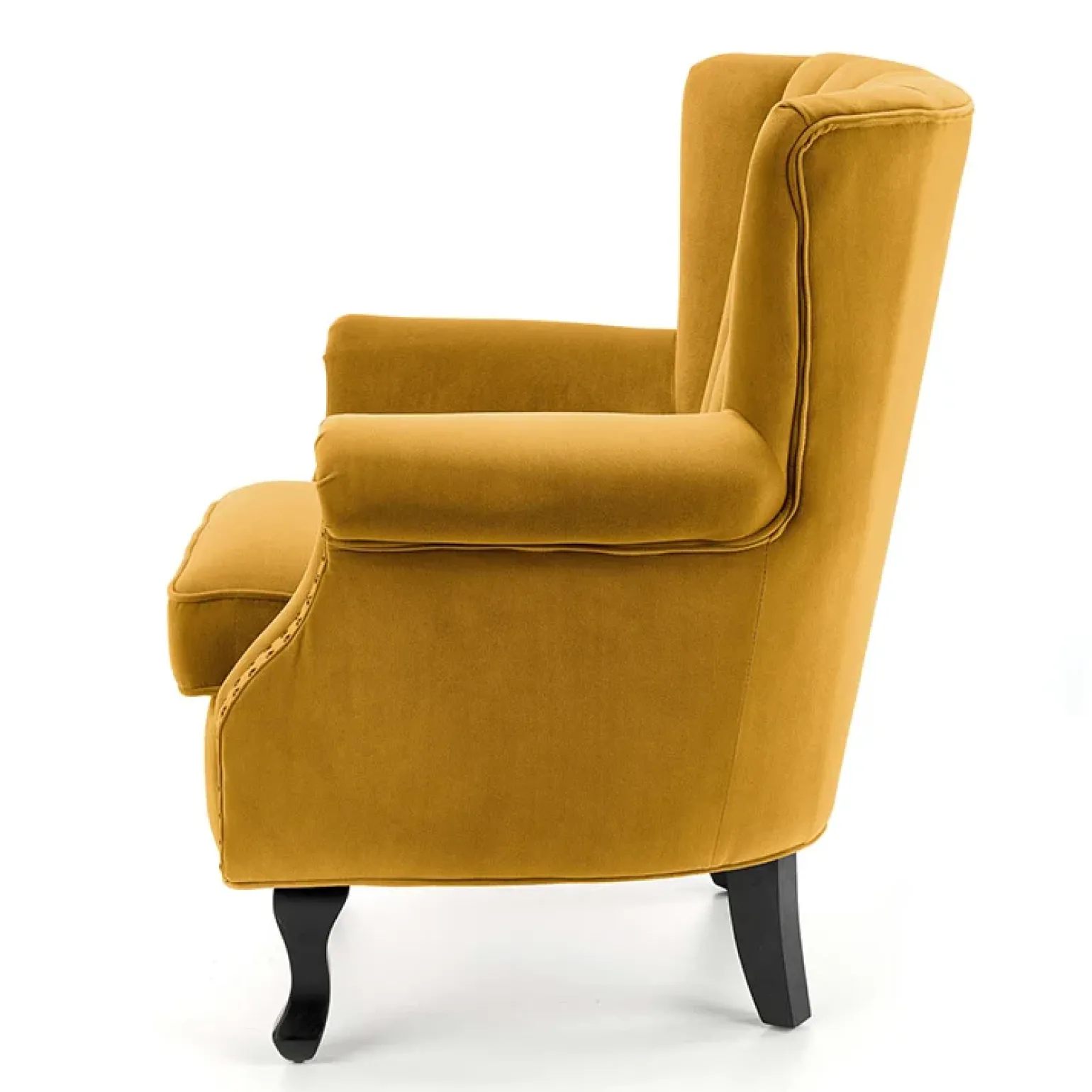Poltrona classica relax imbottita in velluto senape Mazia