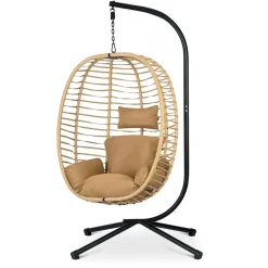 Poltrona da giardino a dondolo sospesa con cuscini beige Swing