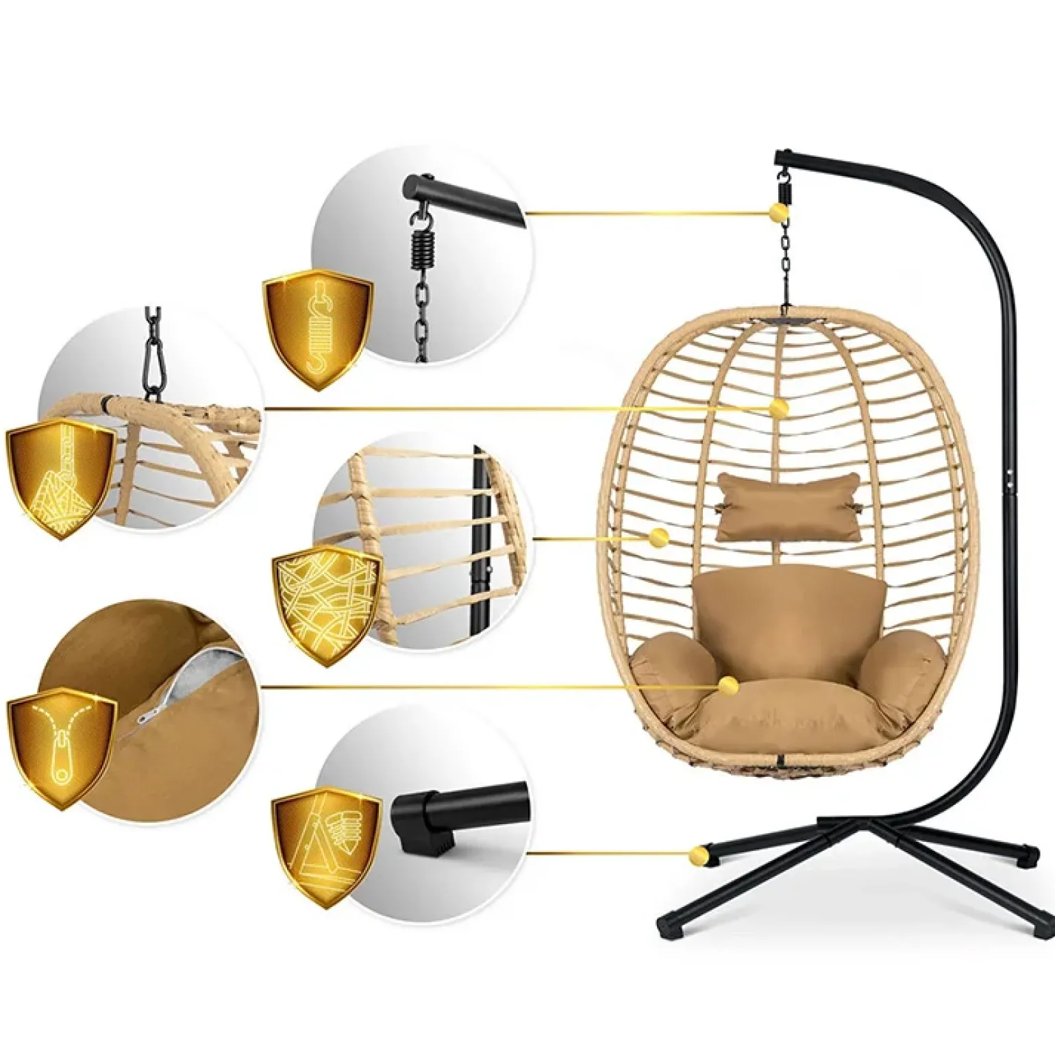 Poltrona da giardino a dondolo sospesa con cuscini beige Swing