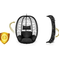 Poltrona da giardino a dondolo sospesa con cuscini nera Swing