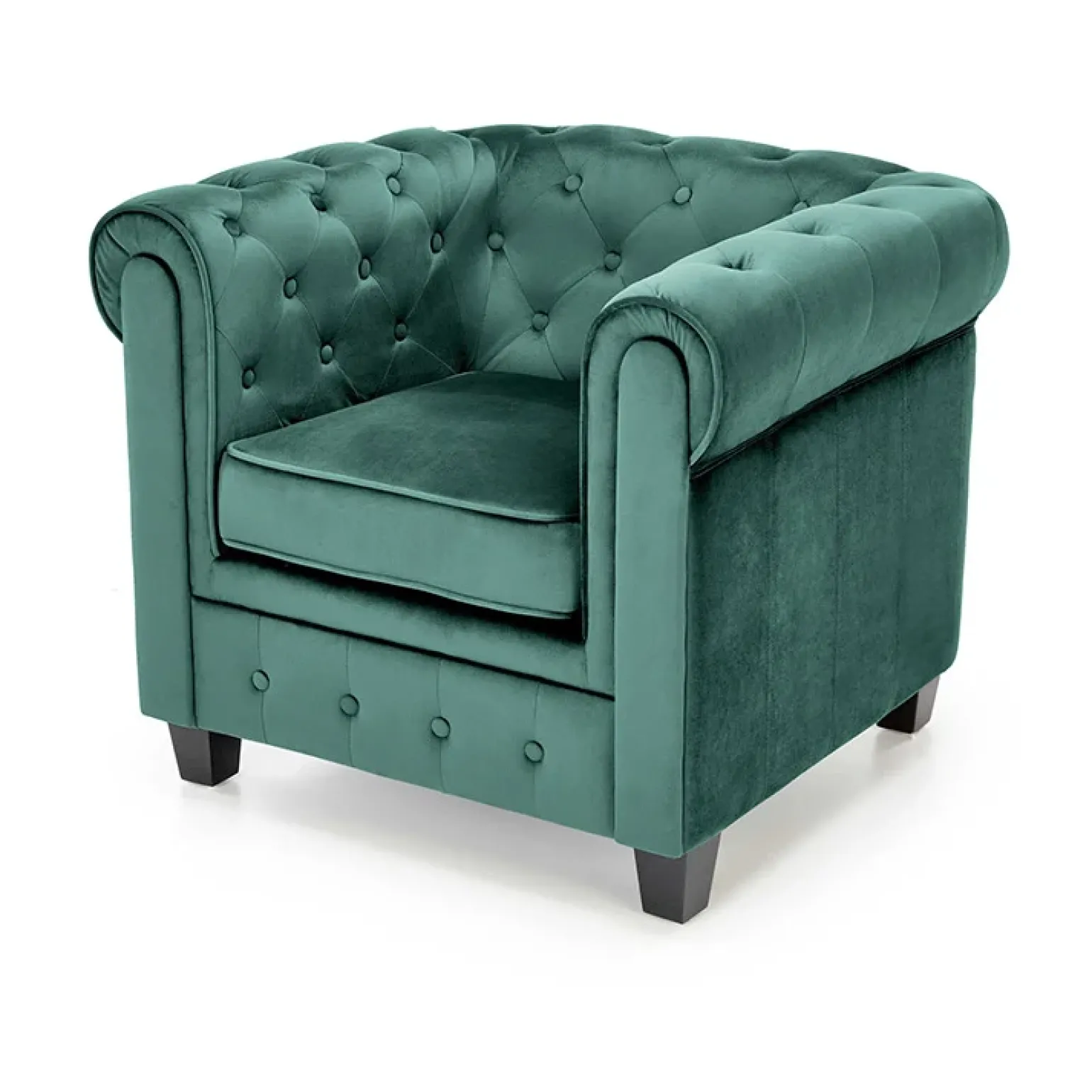 Poltrona da sala imbottita in velluto verde scuro nero Spina
