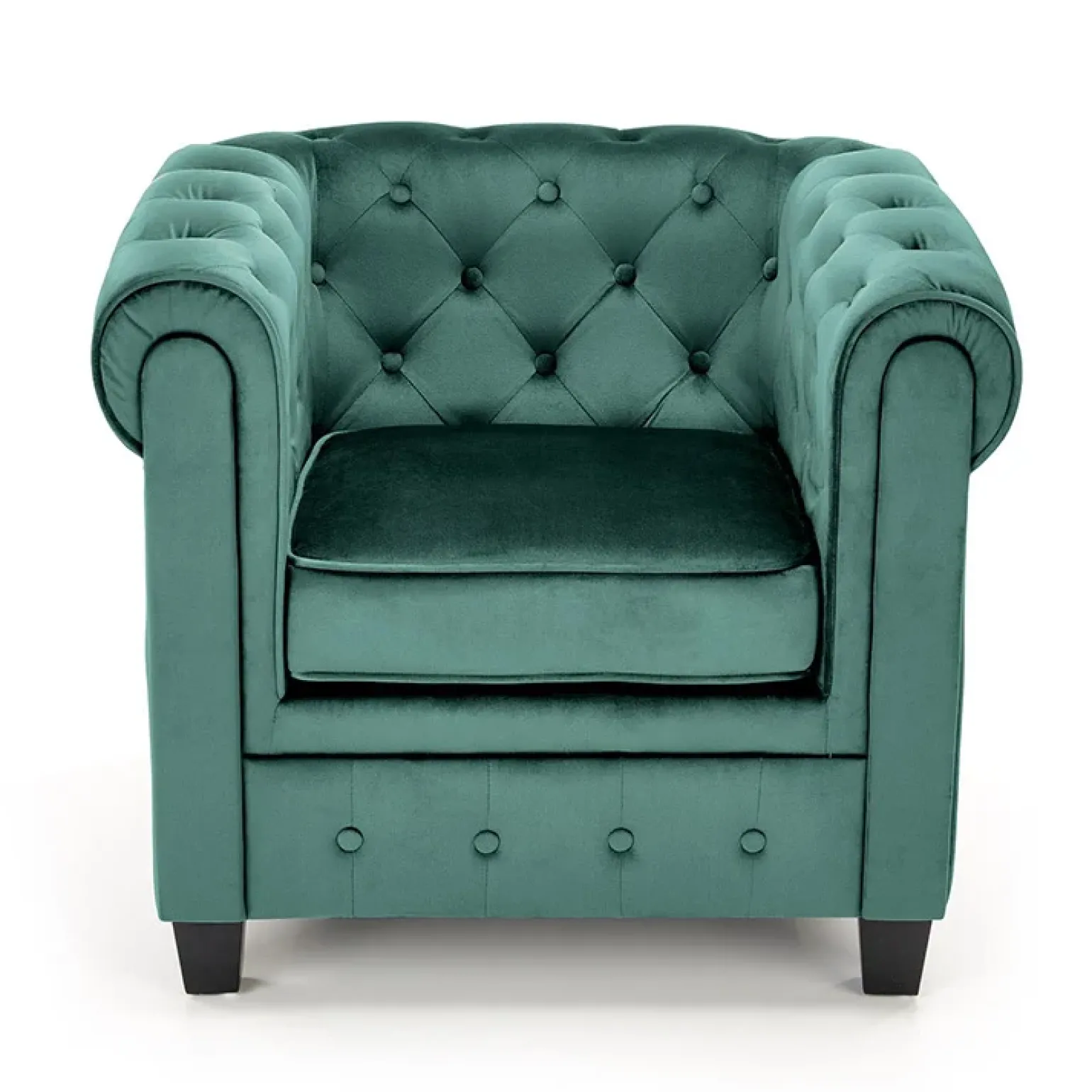 Poltrona da sala imbottita in velluto verde scuro nero Spina