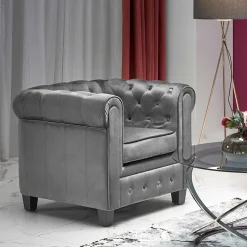 Poltrona da sala imbottita in velluto grigio nero Spina