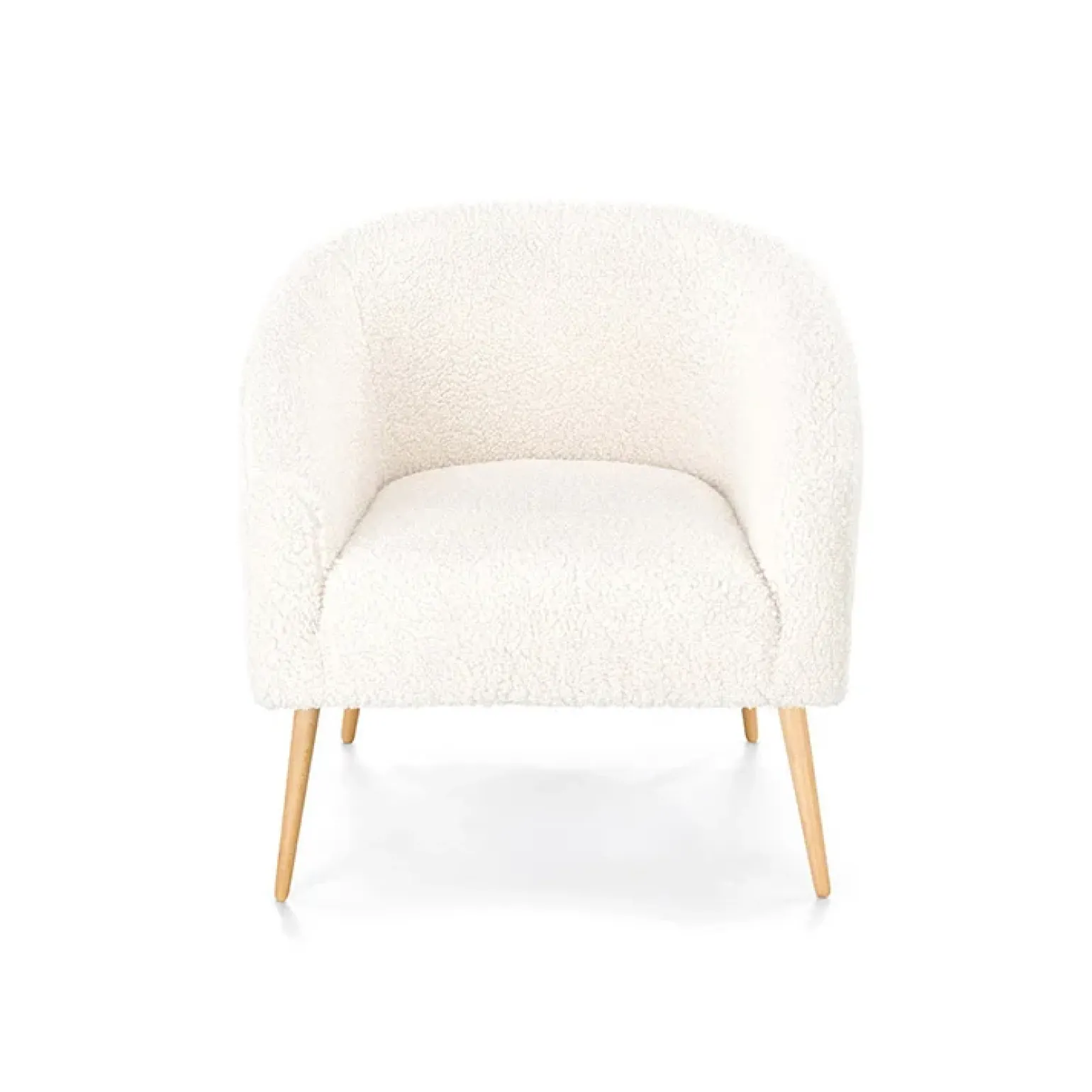 Poltrona design a pozzetto tessuto bouclè bianco crema legno Alaska