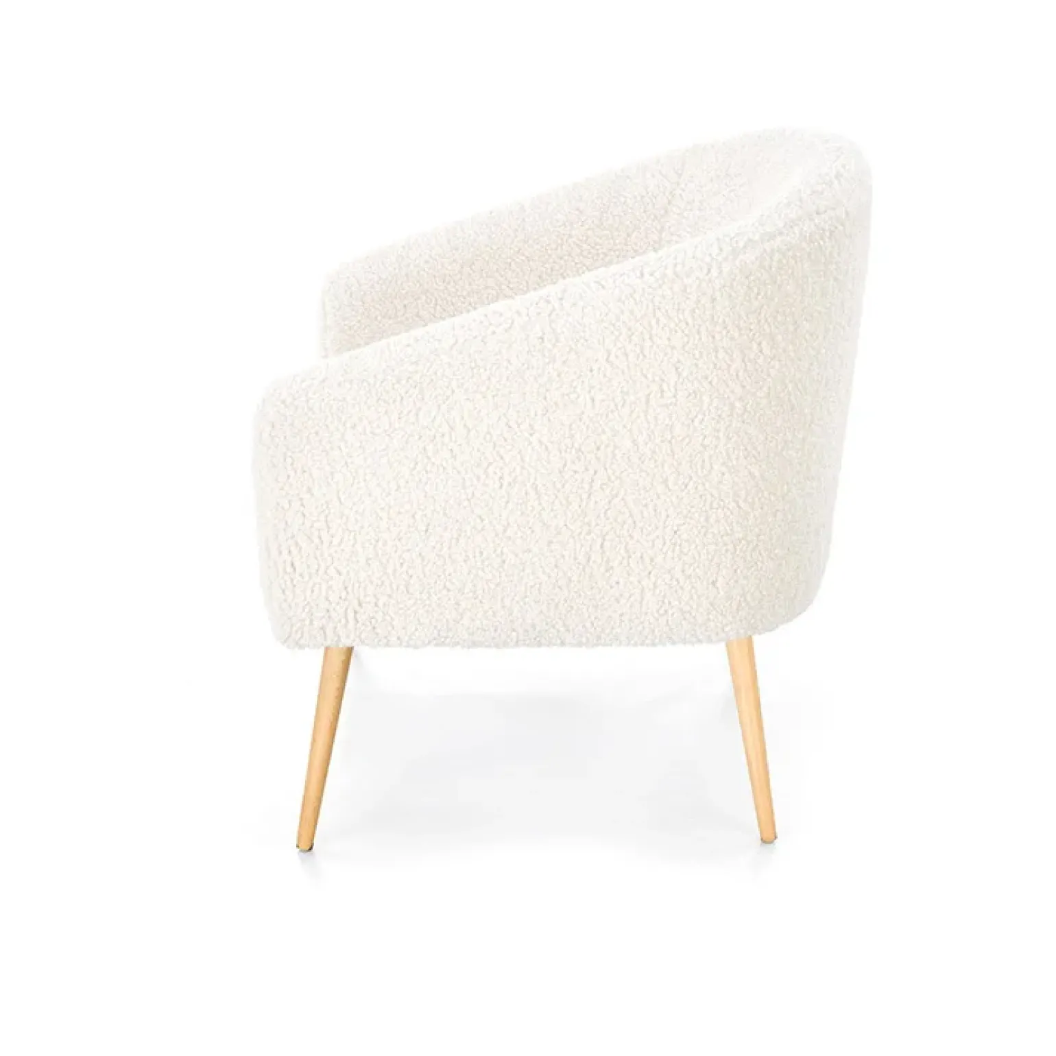 Poltrona design a pozzetto tessuto bouclè bianco crema legno Alaska