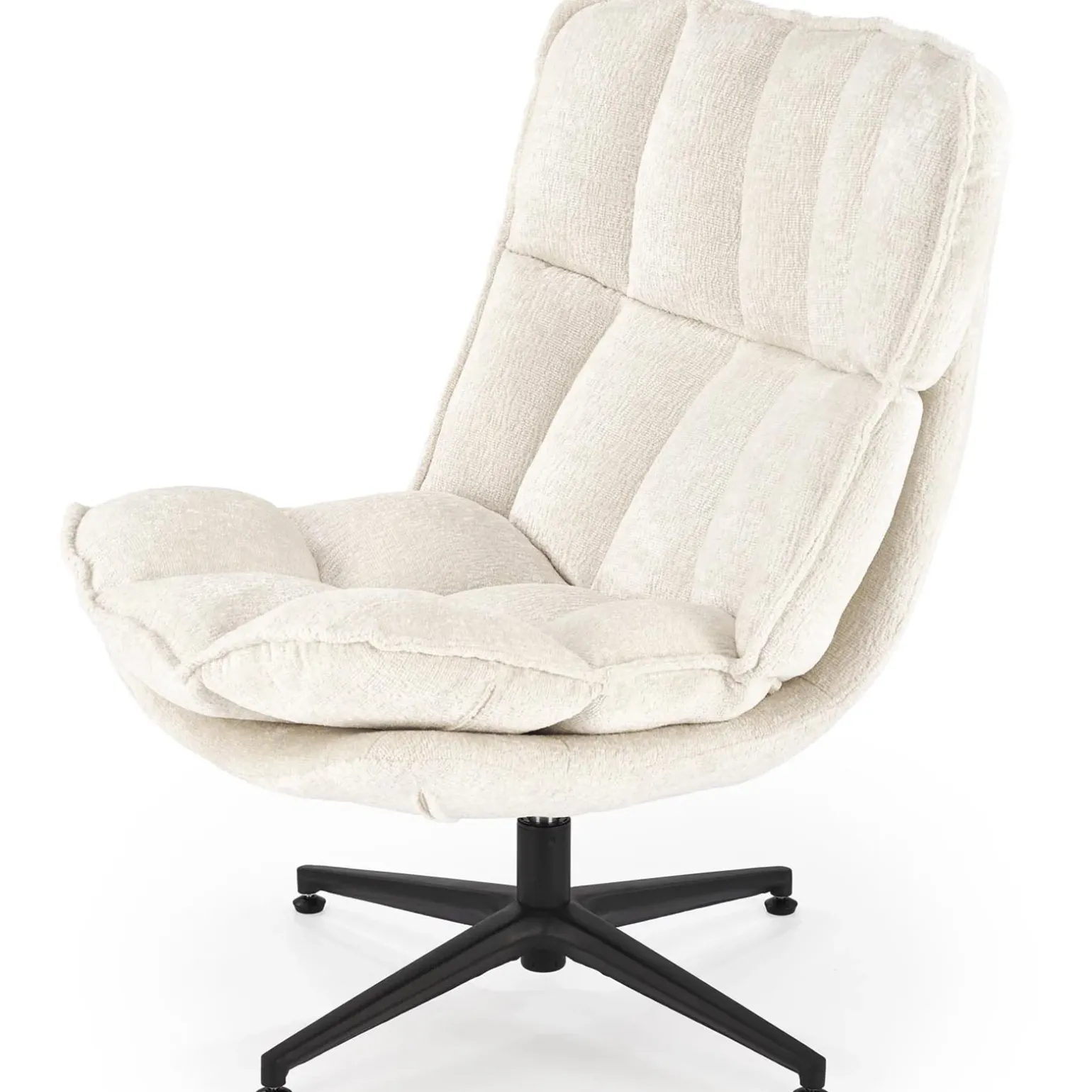 Poltrona design girevole imbottita in tessuto panna nero Montana